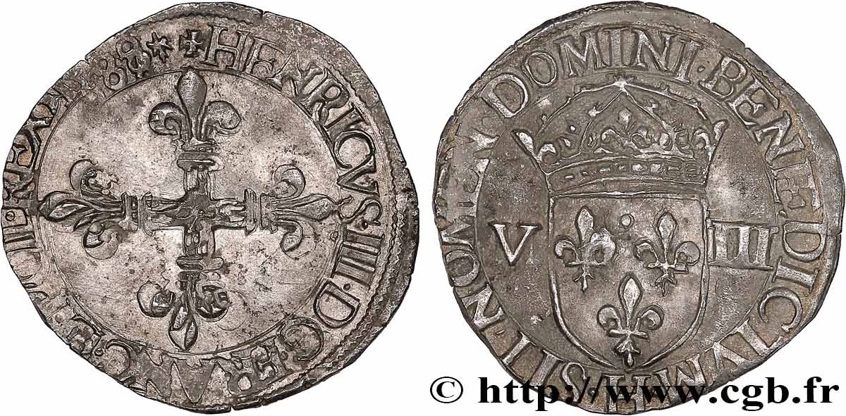 HENRY III Huitième d écu, croix de face 1588 La Rochelle XF