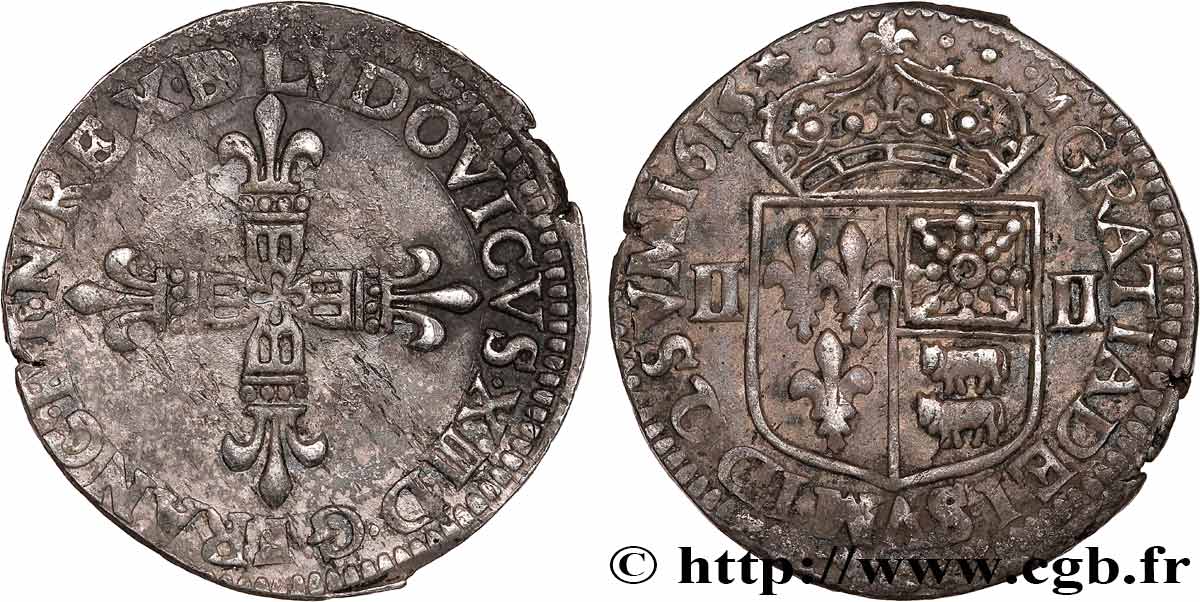 LOUIS XIII  Quart d écu de Béarn 1615 Pau XF
