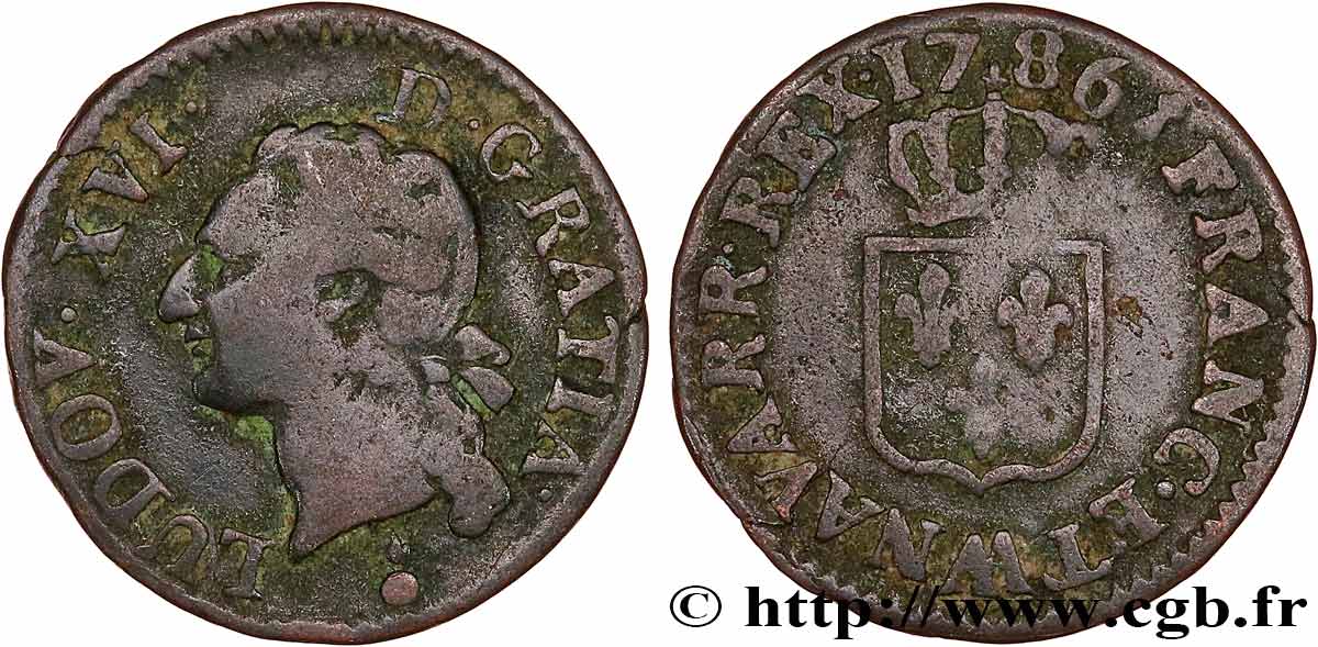 LOUIS XVI Liard dit &nbsp;à l&nbsp;écu&nbsp; de Béarn 1786 Metz TB+