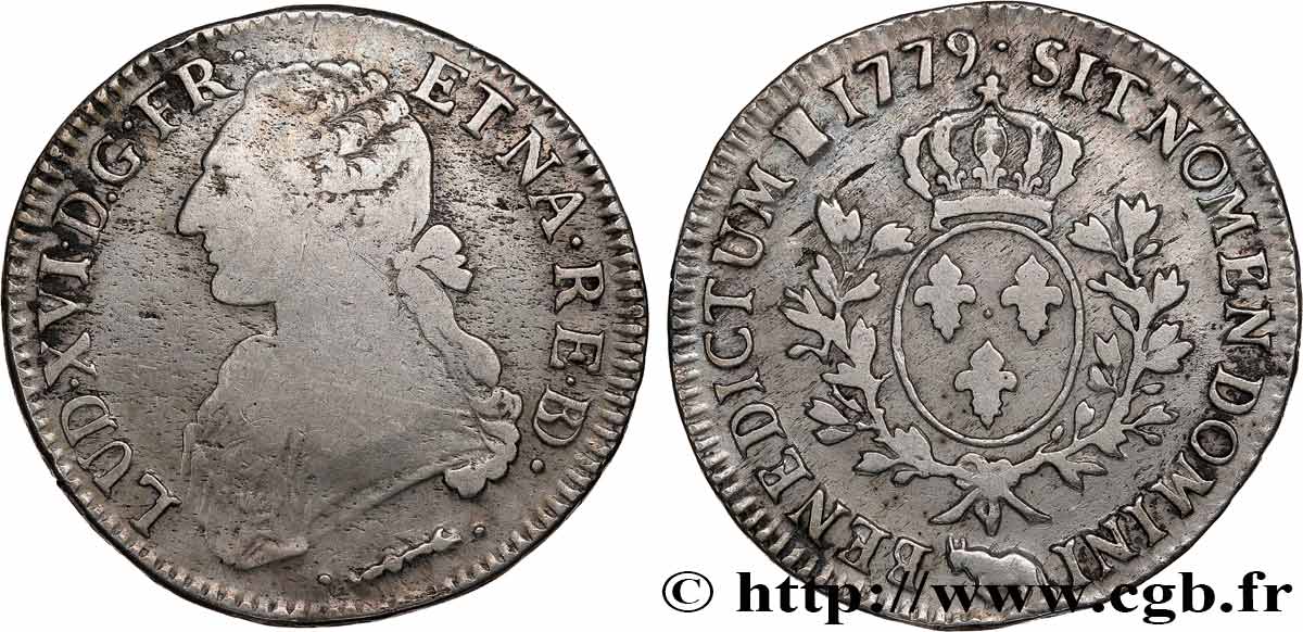 LOUIS XVI Écu aux branches d olivier 1779 Pau TB/TB+