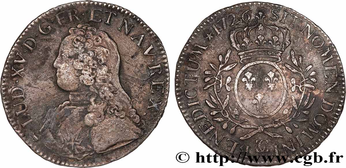 LOUIS XV &nbsp;THE WELL-BELOVED&nbsp; Écu aux branches d&nbsp;olivier, buste habillé 1726 Besançon VF