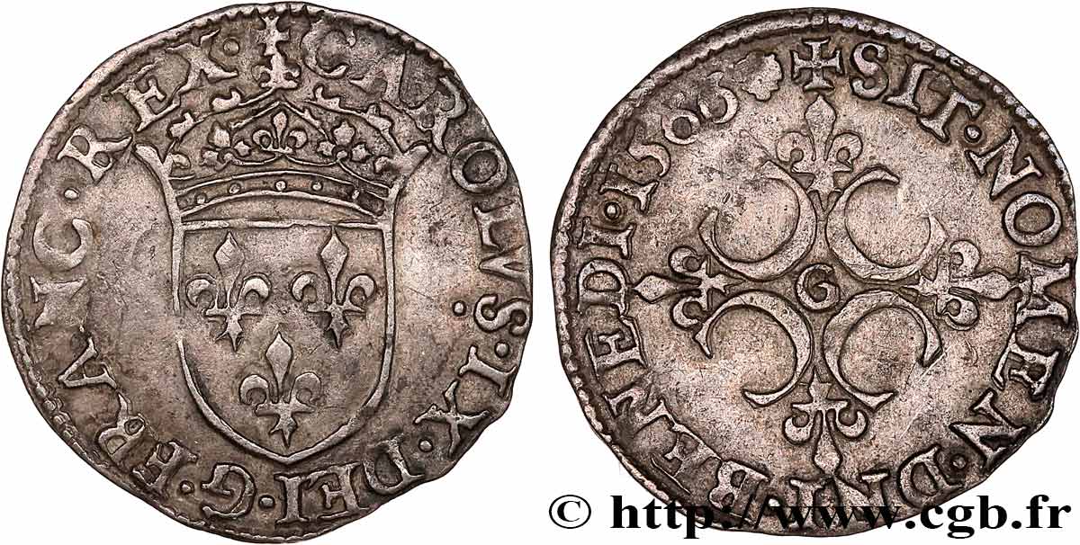 CHARLES IX Sol parisis, 1er type 1566 Poitiers TTB