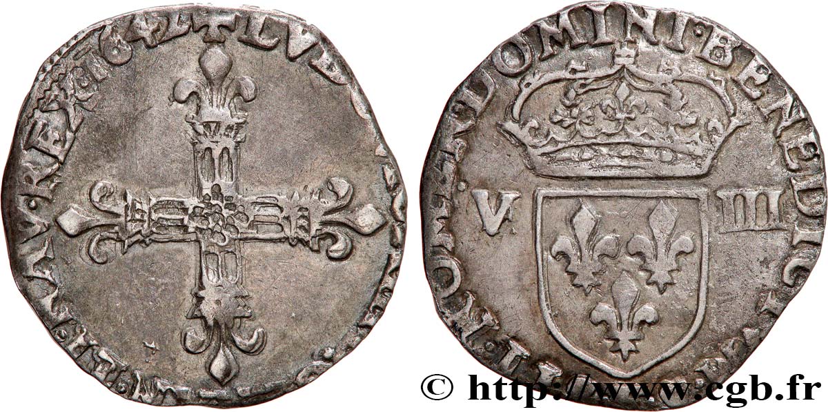 LOUIS XIII LE JUSTE Huitième d écu, 1er type 1642 Angers TTB/TTB+