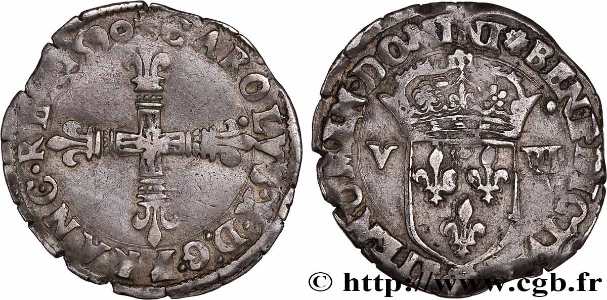CHARLES X, CARDINAL OF BOURBON Huitième d écu, croix de face 1590 Nantes VF