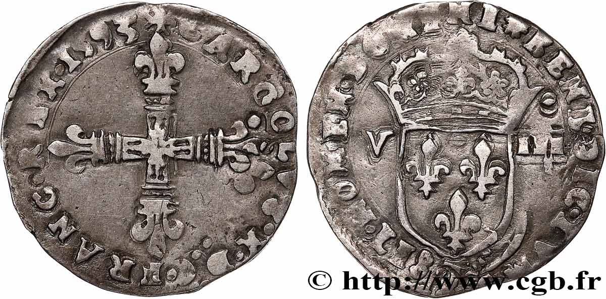 CHARLES X, CARDINAL DE BOURBON Huitième d écu, croix de face 1593 Nantes TTB