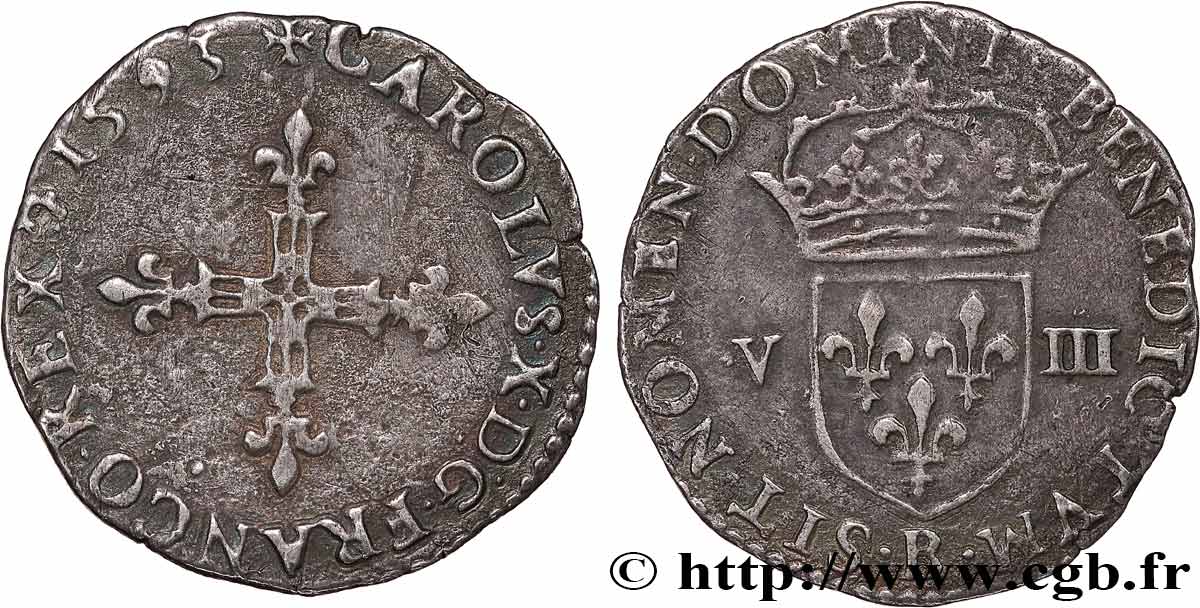 CHARLES X, CARDINAL DE BOURBON Huitième d écu, croix de face 1593 Rouen TB+