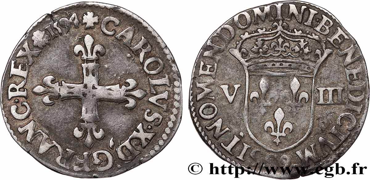 CHARLES X, CARDINAL OF BOURBON Huitième d écu, croix de face 1594 Dinan MBC