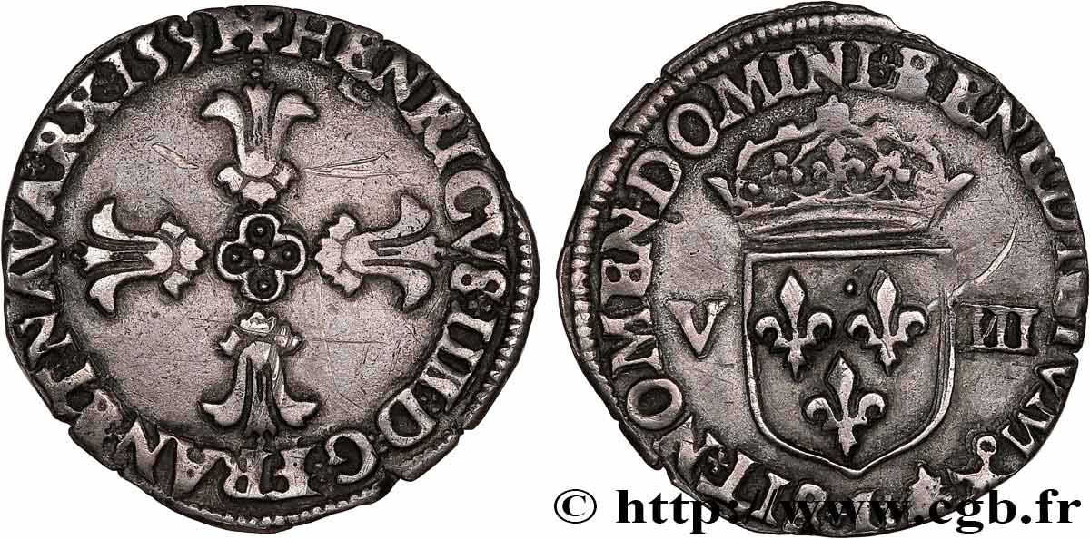 HENRI IV LE GRAND Huitième d écu, croix feuillue de face 1591 Bayonne TTB