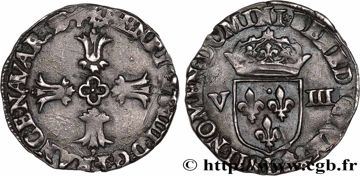 HENRY IV Huitième d écu, croix feuillue de face 1594 Bayonne S