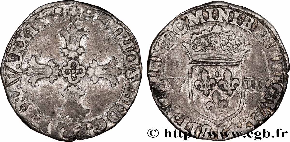 HENRY IV Huitième d écu, croix feuillue de face 1595 Bayonne XF
