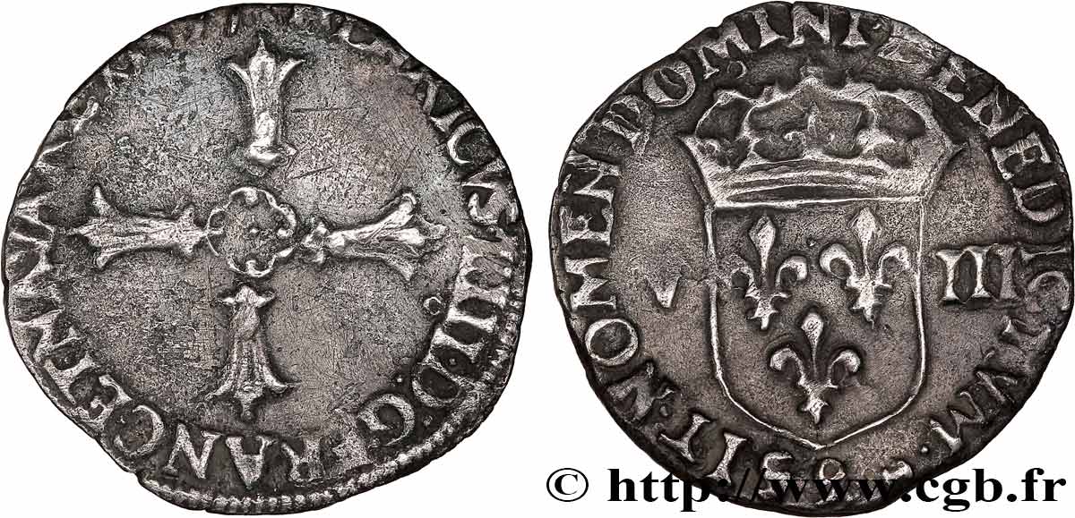 HENRY IV Huitième d écu, croix feuillue de face 1597 Rennes VF/XF