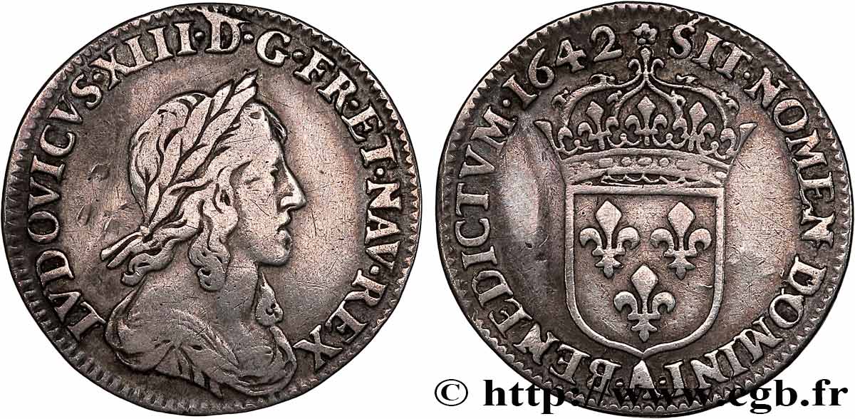 LOUIS XIII LE JUSTE Douzième d écu, buste drapé et cuirassé (2e buste de Jean Warin) 1642 Paris, Monnaie de Matignon TB+