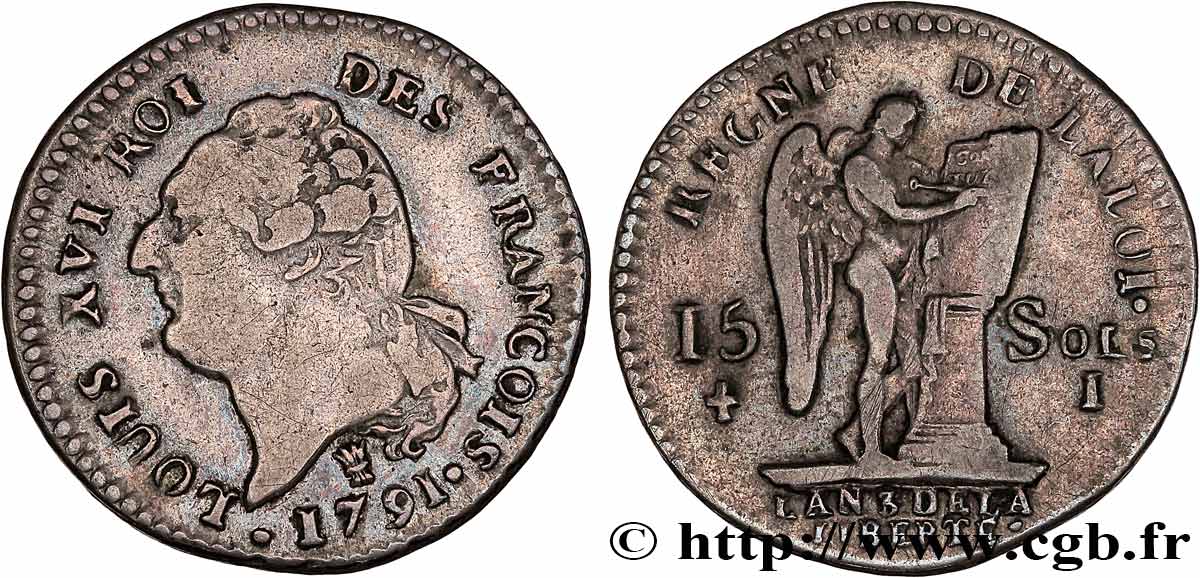 LOUIS XVI 15 sols dit  au génie , type FRANCOIS 1791 Limoges VF