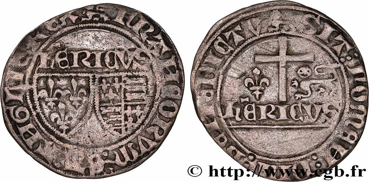 HENRY VI DE LANCASTRE - ROI DE FRANCE (1422-1453) - ROI D ANGLETERRE (1422-1461) et (1470-1471) Blanc aux écus n.d. Rouen TTB