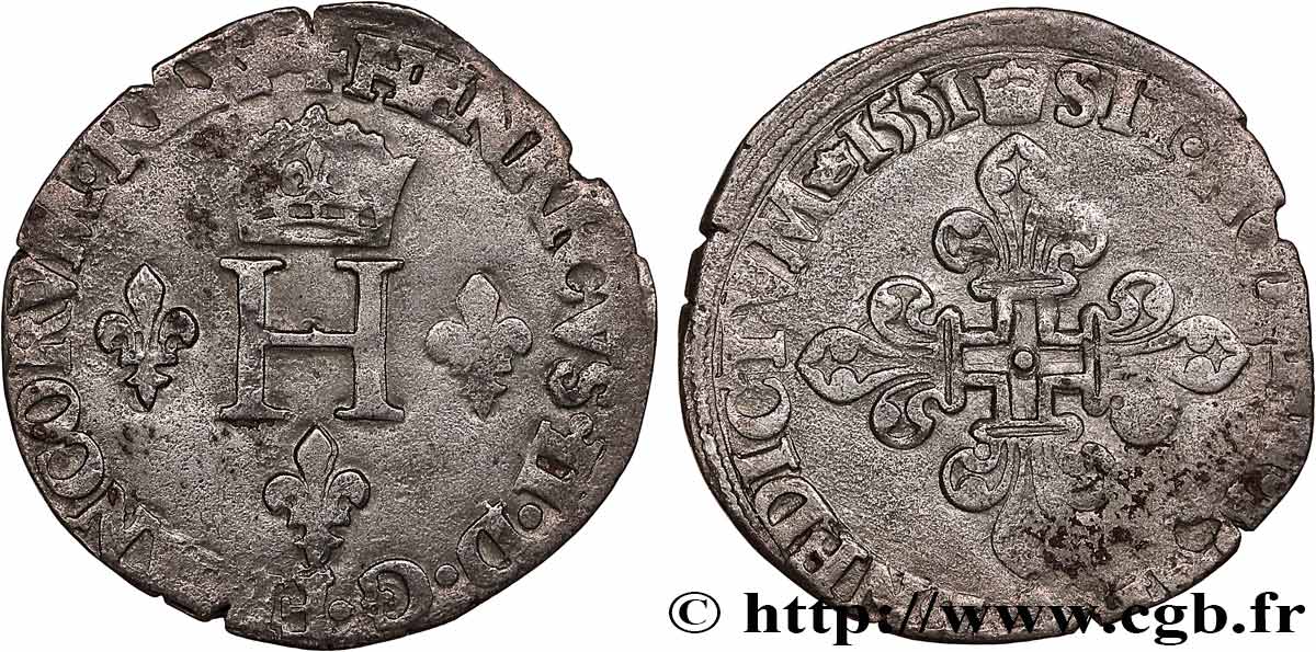 HENRI II Trois blancs ou “demi-gros de Nesle” 1551 Paris TB+