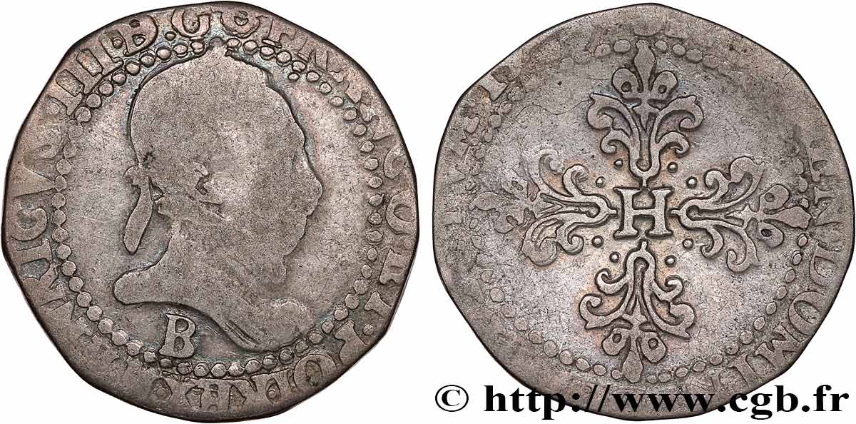 HENRI III Demi-franc au col plat 1587 Rouen TB