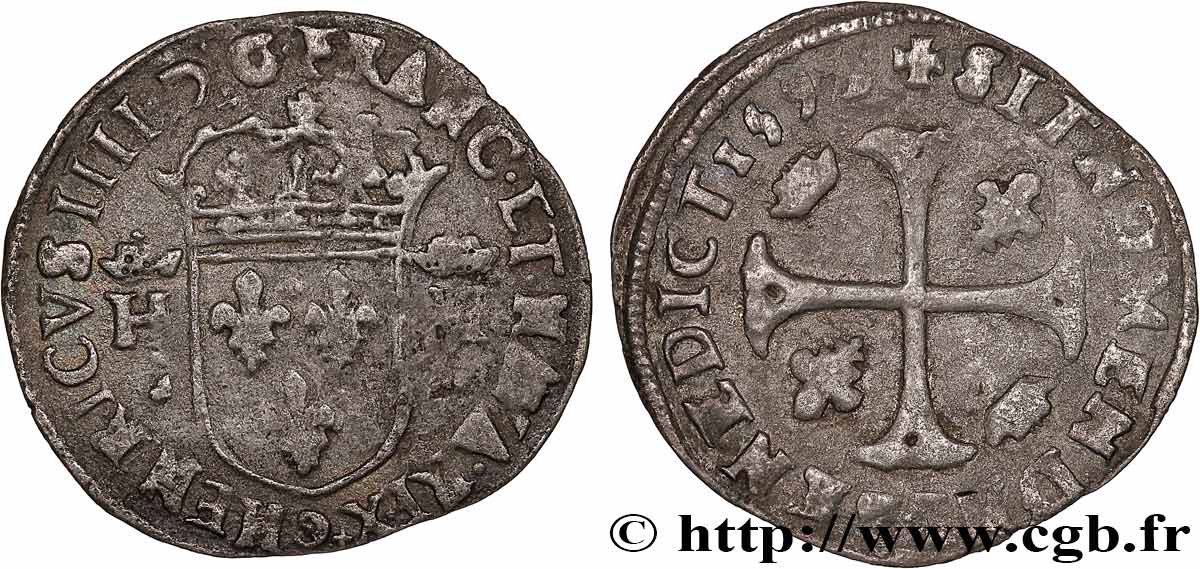 HENRI IV LE GRAND Douzain aux deux H couronnées, 9e type 1593 Clermont-Ferrand TTB