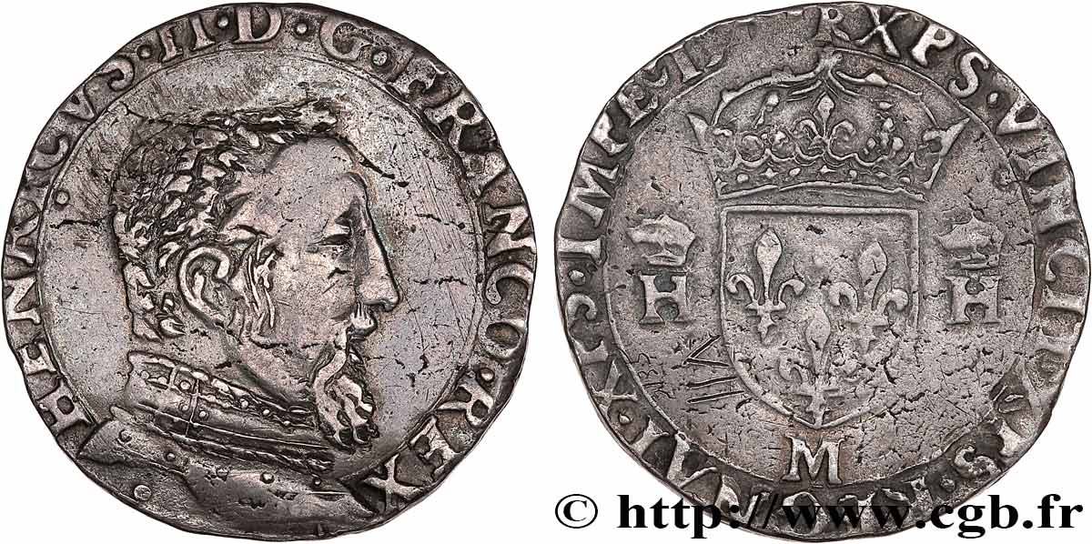CHARLES IX. MONNAYAGE AU NOM DE HENRI II Teston à la tête nue, 5e type 1561 Toulouse TTB