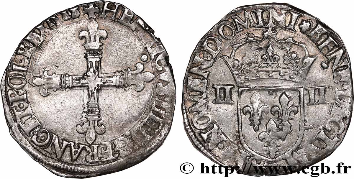 HENRY III Quart d écu, croix de face 1588 Nantes SS