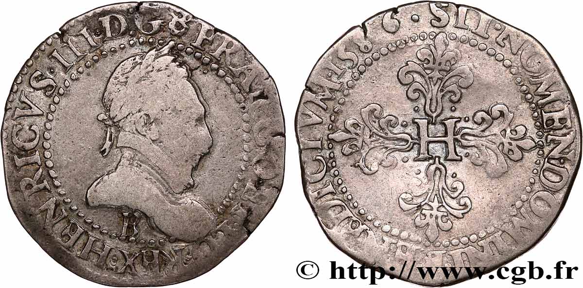 HENRY III Franc au col plat 1586 Rouen BC+