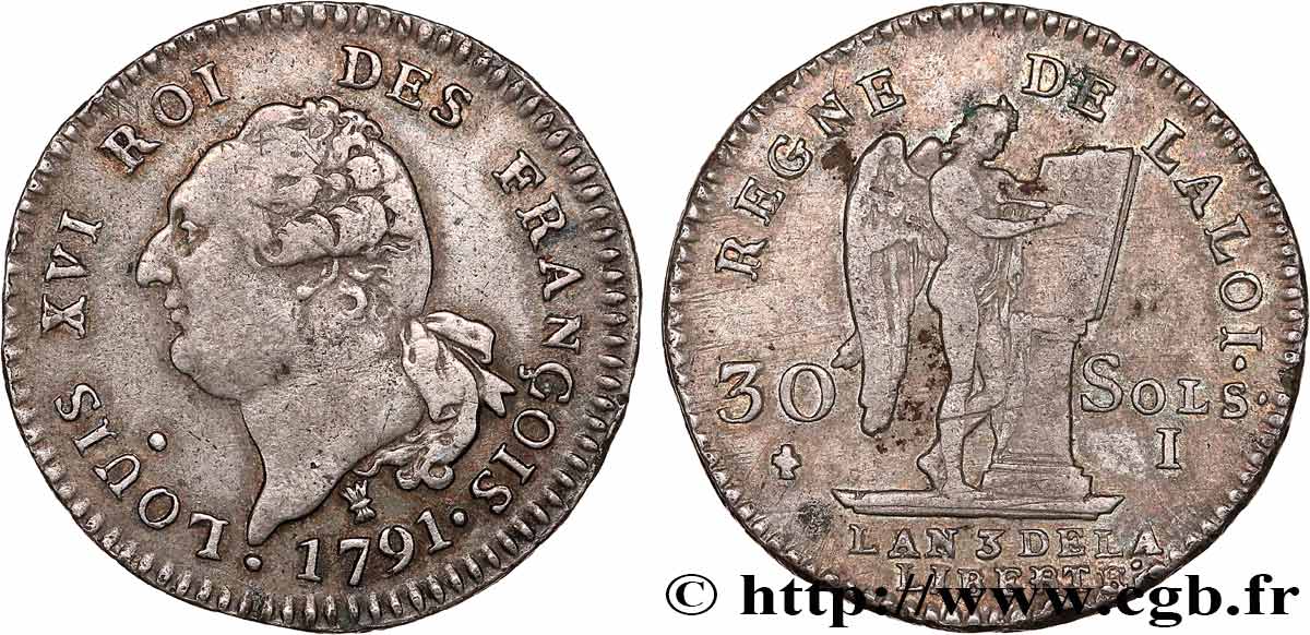 LOUIS XVI (MONARQUE CONSTITUTIONNEL)  30 sols dit  au génie , type FRANÇOIS 1791 Limoges TTB