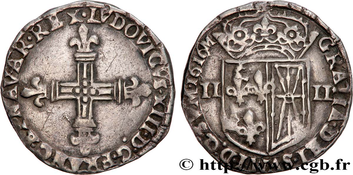 LOUIS XIII LE JUSTE Quart d écu de Navarre 1616 Saint-Palais TTB