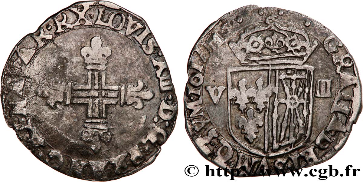 LOUIS XIII LE JUSTE Huitième d écu de Navarre 1617 Saint-Palais TB+/TTB