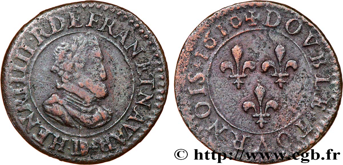 HENRI IV LE GRAND Double tournois, 2e type 1610 Lyon TTB