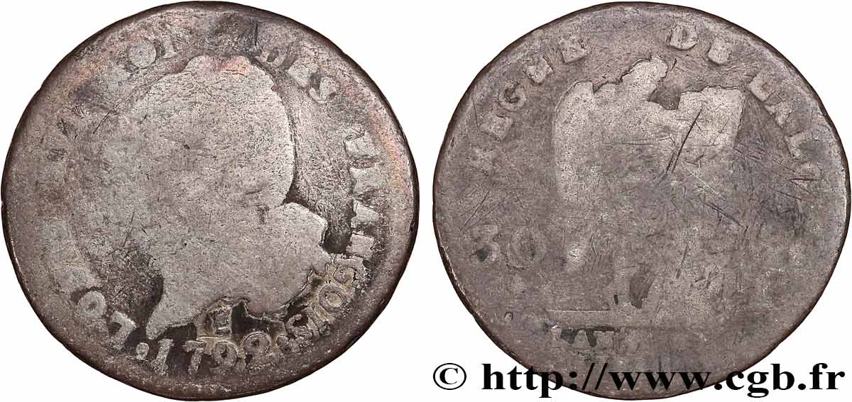 LOUIS XVI (MONARQUE CONSTITUTIONNEL)  30 sols dit  au génie , type FRANÇOIS 1792 Limoges B