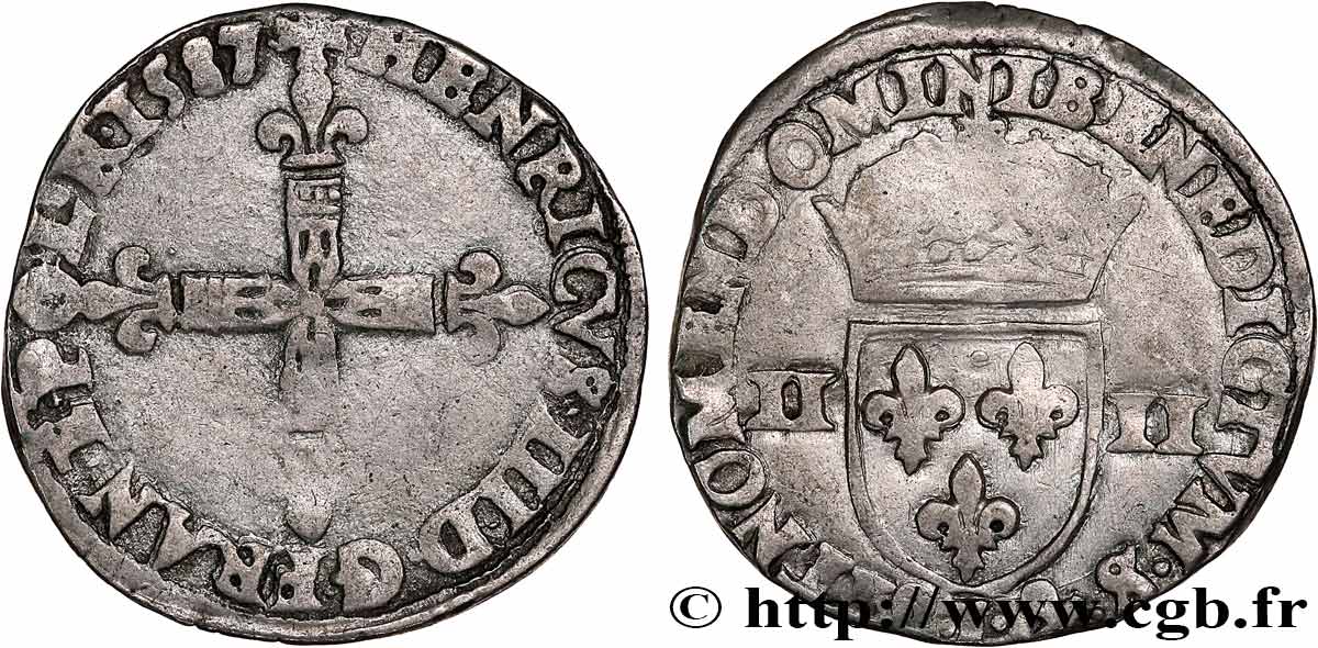 HENRI III Quart d écu, croix de face 1587 Bayonne TB+
