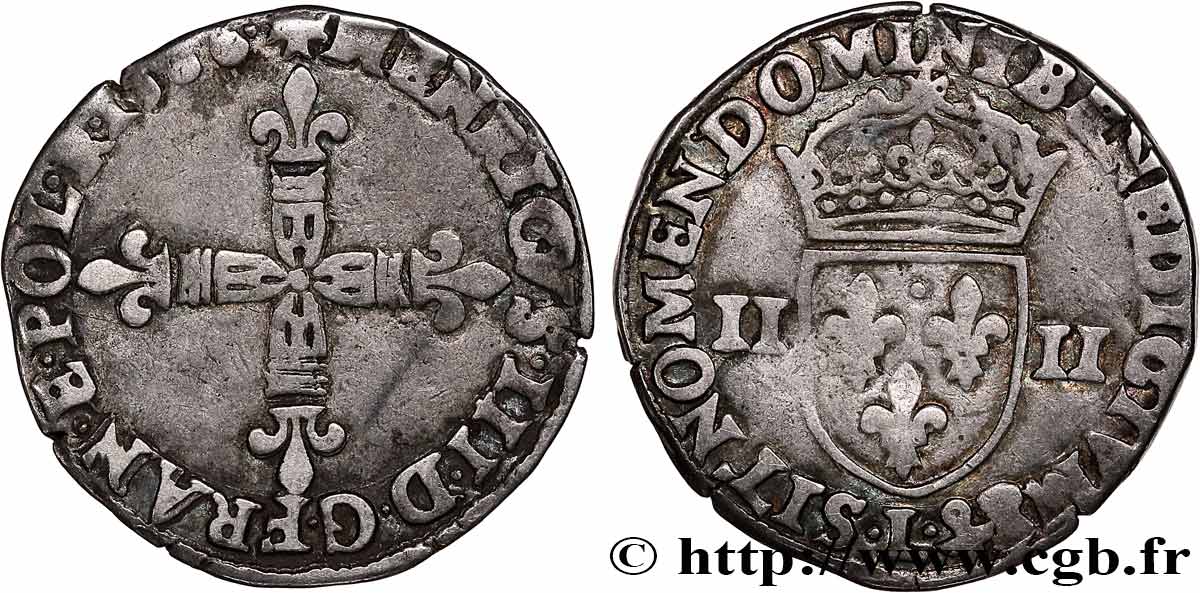 HENRI III Quart d&nbsp;écu, croix de face 1586 Bayonne TB+