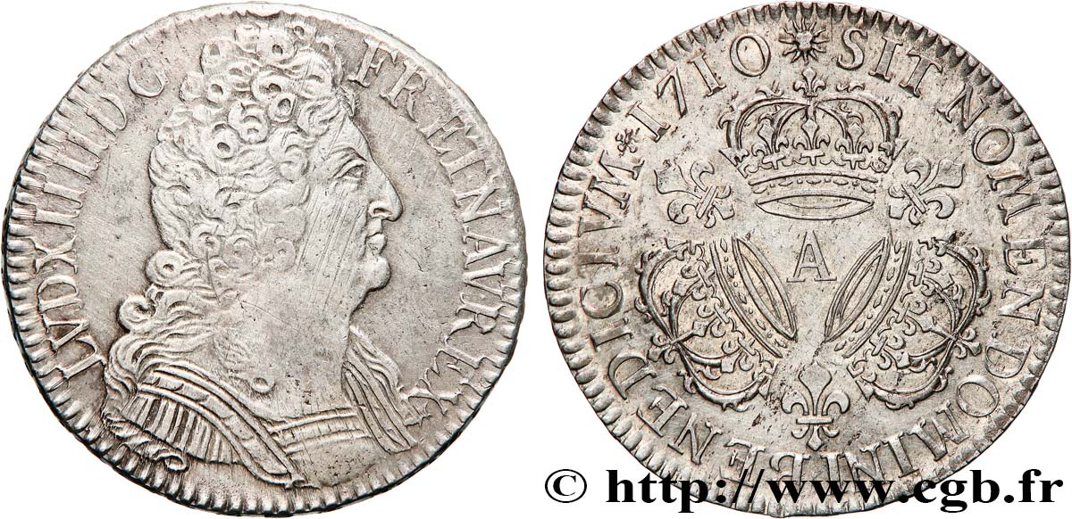 LOUIS XIV  THE SUN KING  Demi-écu aux trois couronnes 1710 Paris q.SPL/SPL
