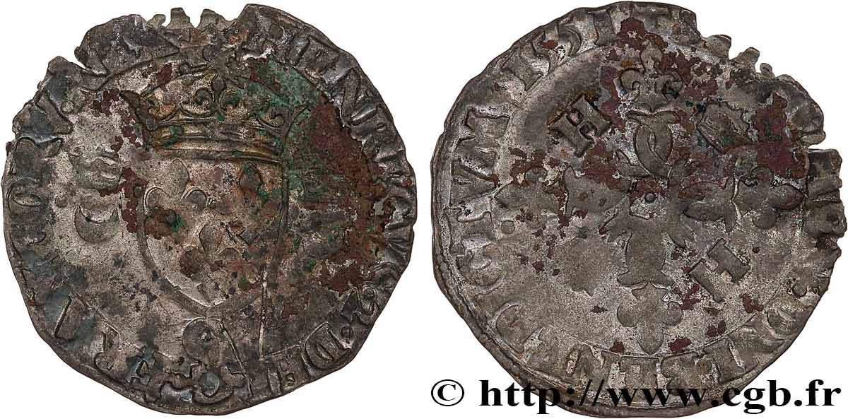 HENRI II Douzain aux croissants 1551 Saint-Lô  TB