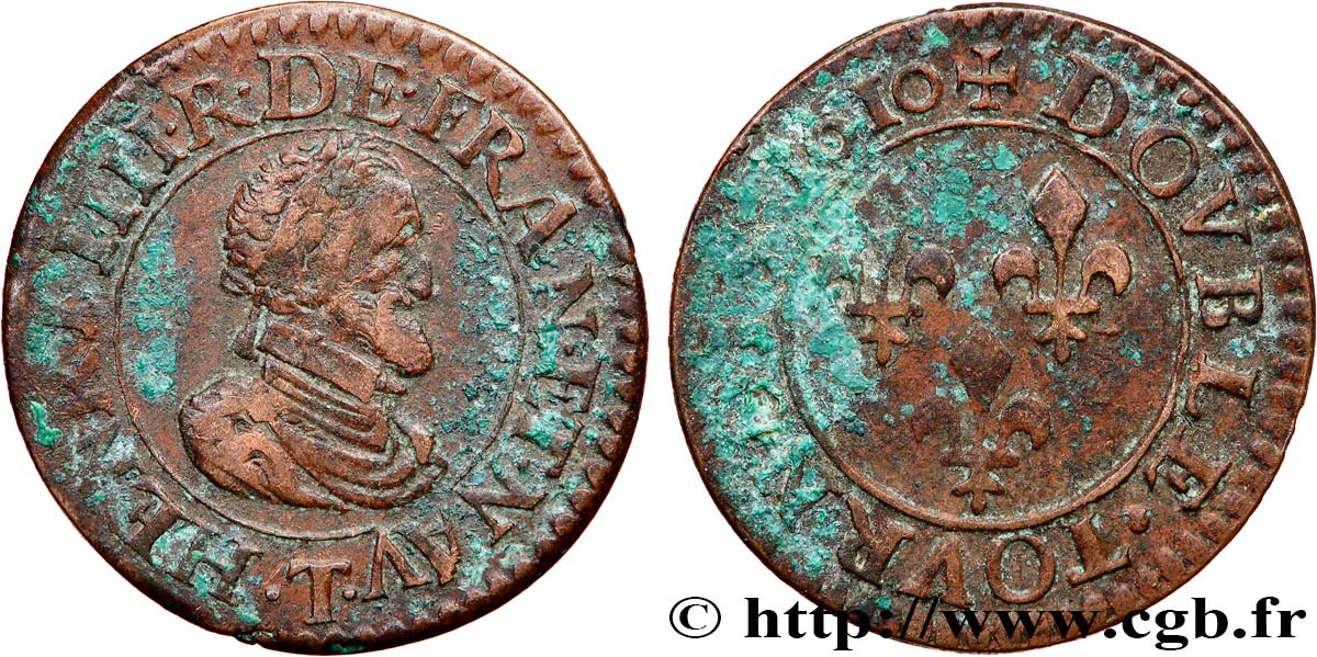 HENRY IV Double tournois, type de Nantes 1610 Nantes VF