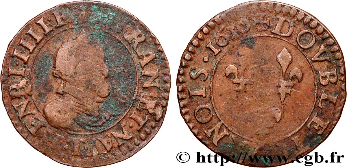 HENRY IV Double tournois, type de Nantes 1610 Nantes q.MB