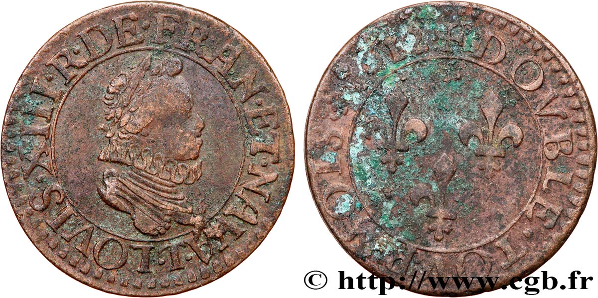 LOUIS XIII  Double tournois 1612 Nantes q.BB