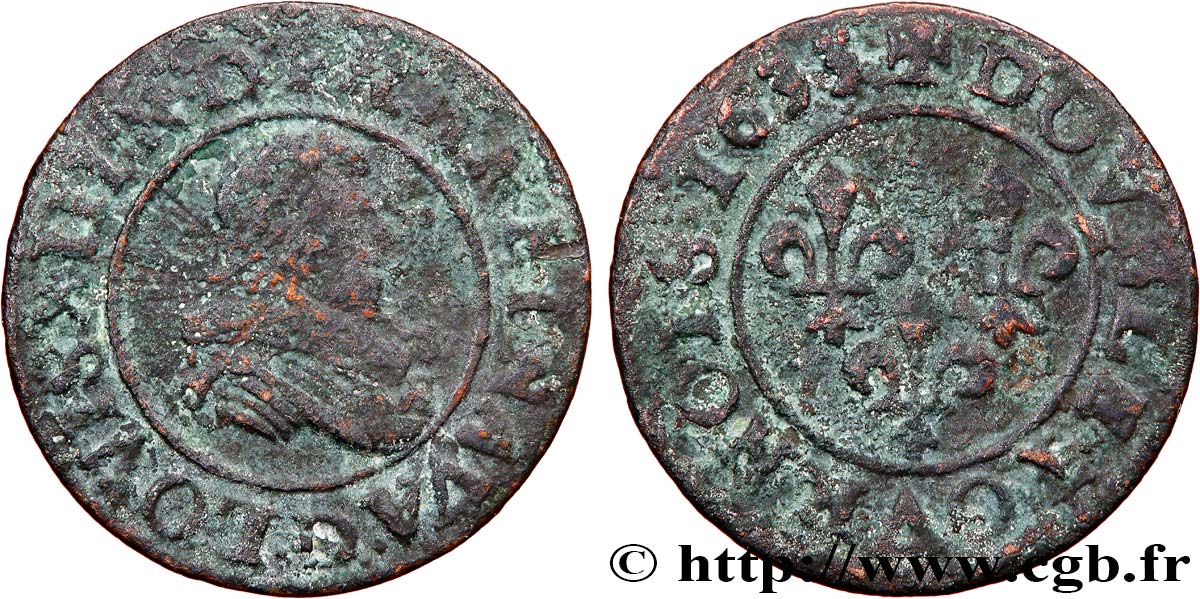 LOUIS XIII  Double tournois, type 8 1633 Lyon S