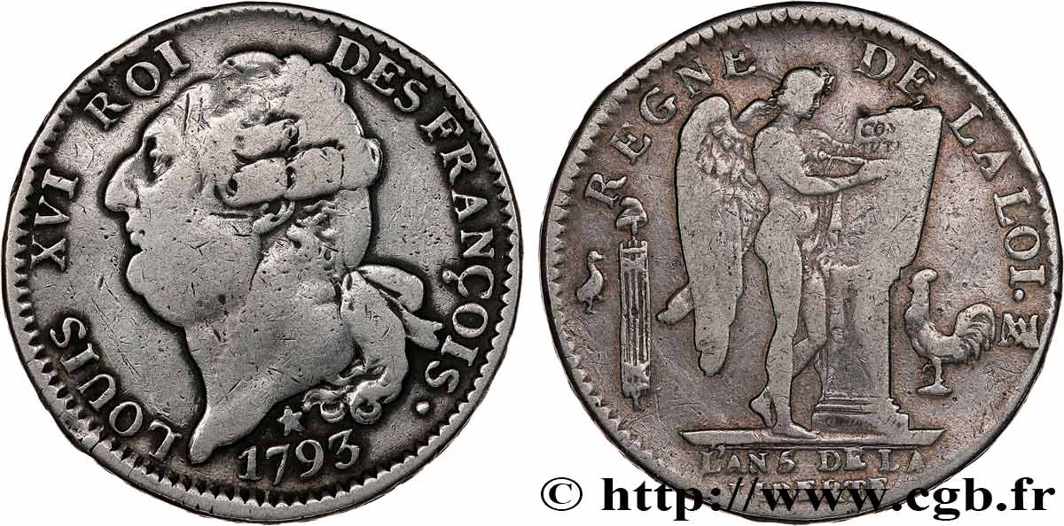 LOUIS XVI Écu dit  au génie , type FRANÇOIS 1793 Marseille VF