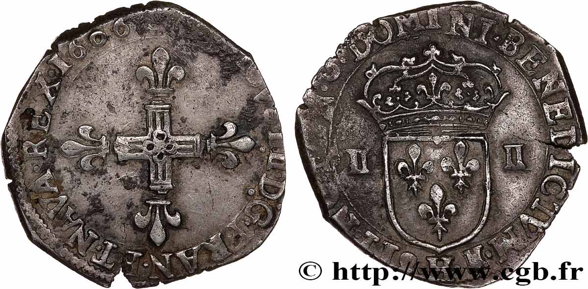 HENRY IV Quart d écu, croix feuillue de face 1606 La Rochelle SS