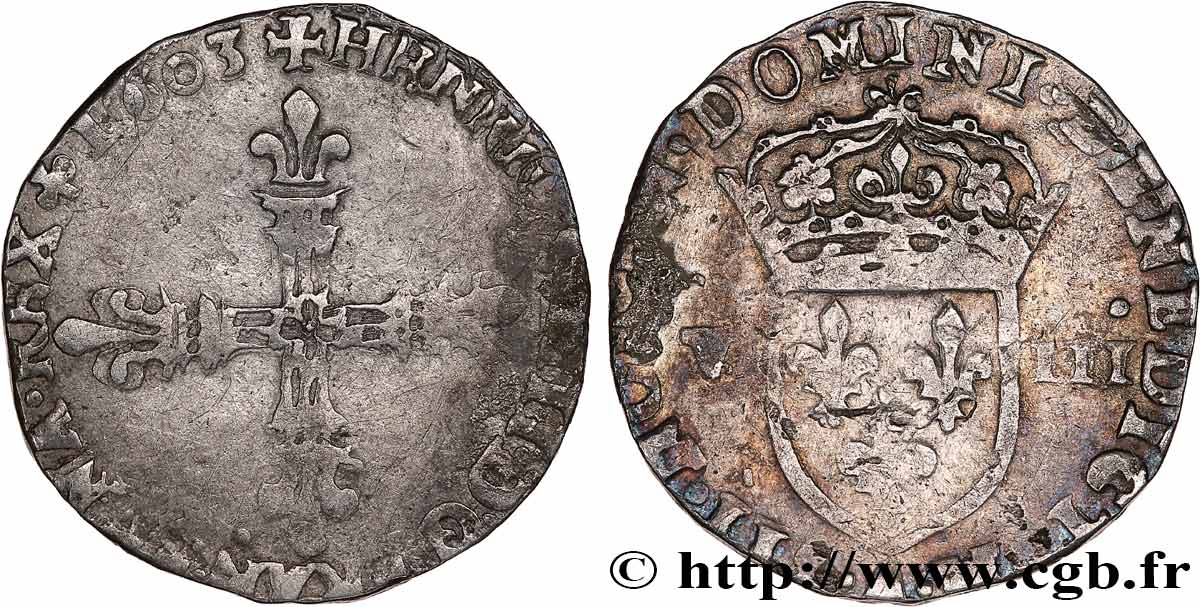 HENRI IV LE GRAND Huitième d écu, croix bâtonnée et fleurdelisée de face 1603 Paris TB+