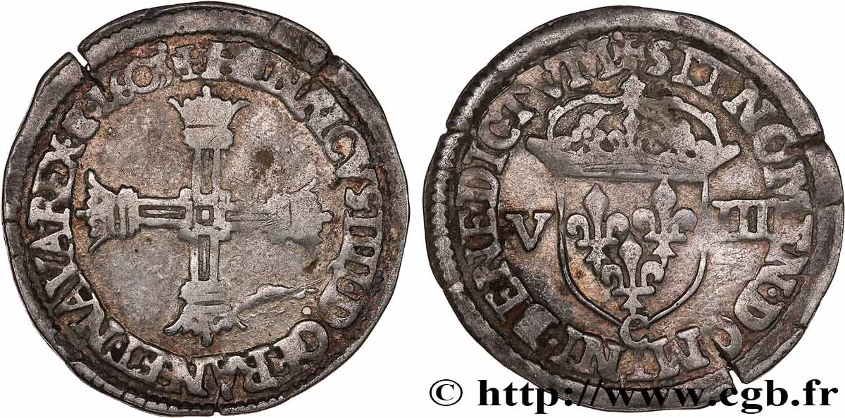 HENRI IV LE GRAND Huitième d écu, croix batonnée et couronnée de face 1603 Saint-Lô TB+