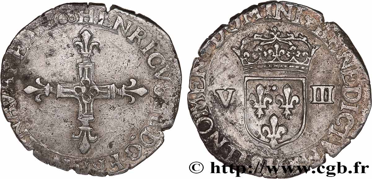 HENRY IV Huitième d écu, croix bâtonnée et fleurdelisée de face 1608 La Rochelle BC+/MBC