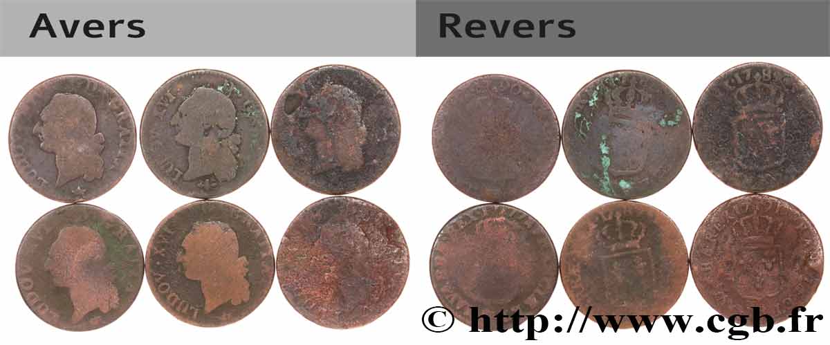 LOUIS XVI Sols dits  à l écu , lot de 6 ex. n.d. Ateliers divers lot