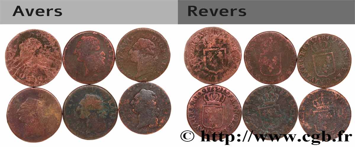 LOUIS XVI Sols dits &nbsp;à l&nbsp;écu&nbsp;, lot de 6 ex. n.d. Ateliers divers lot