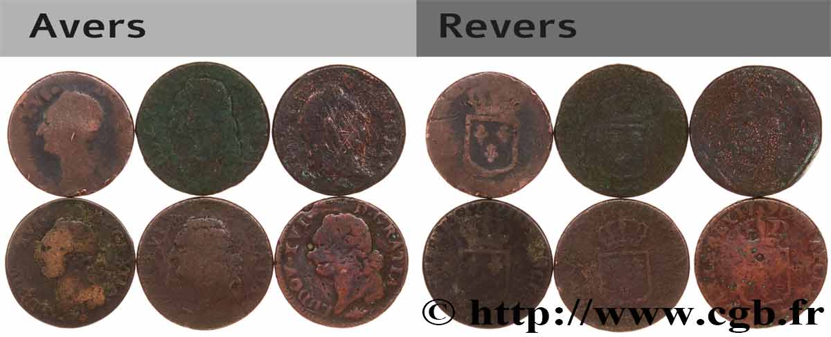 LOUIS XVI Sols dits  à l écu , lot de 6 ex. n.d. Ateliers divers lot