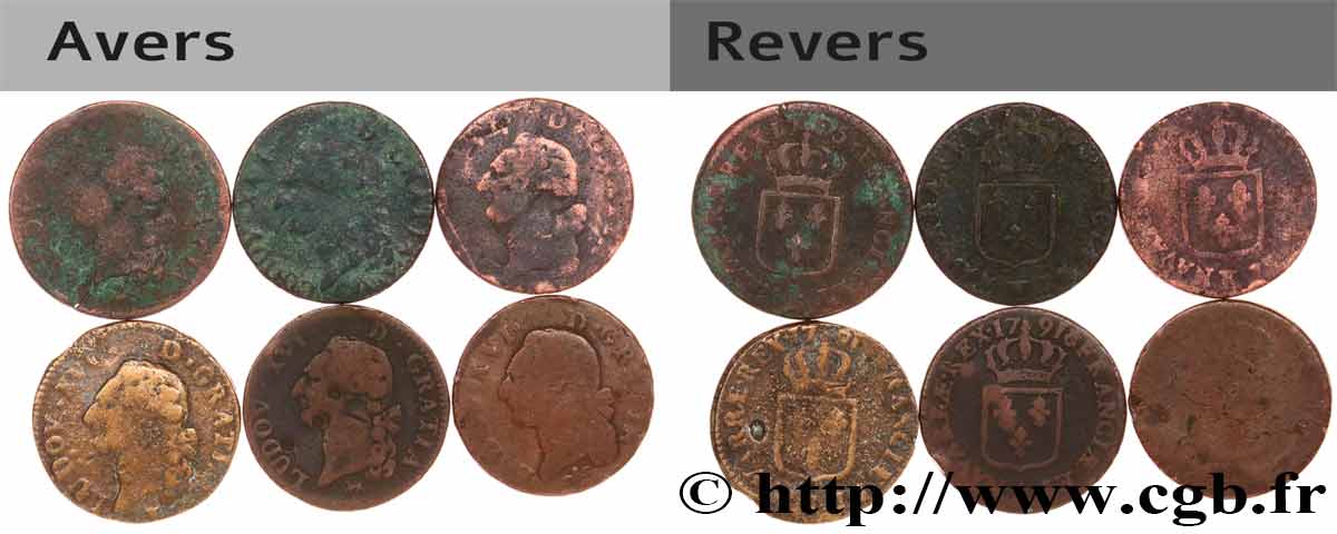 LOUIS XVI Sols dits &nbsp;à l&nbsp;écu&nbsp;, lot de 6 ex. n.d. Ateliers divers lot