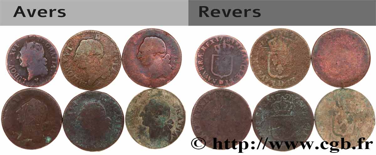 LOUIS XVI Sols dits &nbsp;à l&nbsp;écu&nbsp;, lot de 6 ex. n.d. Ateliers divers lot