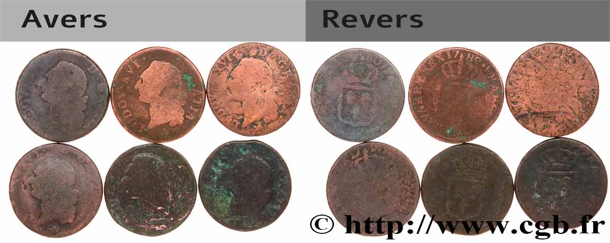 LOUIS XVI Sols dits &nbsp;à l&nbsp;écu&nbsp;, lot de 6 ex. n.d. Ateliers divers lot