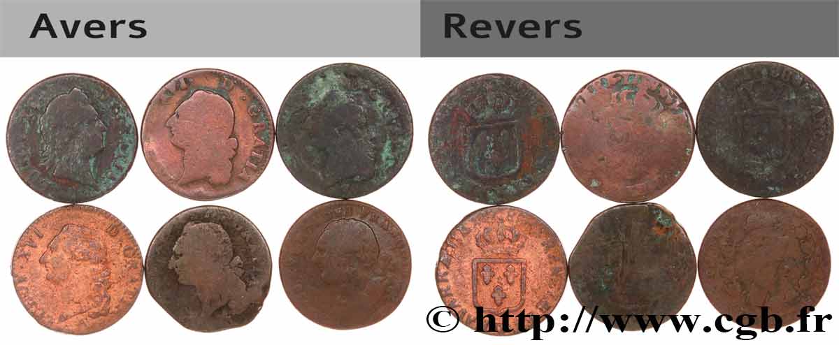 LOUIS XVI Sols dits  à l écu , lot de 6 ex. n.d. Ateliers divers lote