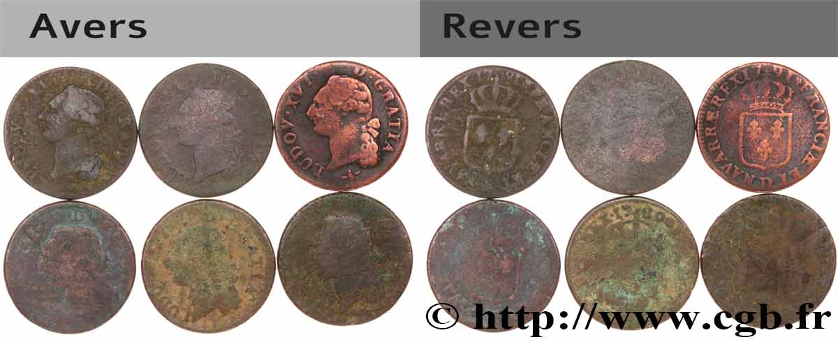 LOUIS XVI Sols dits  à l écu , lot de 6 ex. n.d. Ateliers divers lot